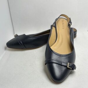 Talbots Navy Leather Pointed Toe Slingback Flats w Buckle – Size 7.5
